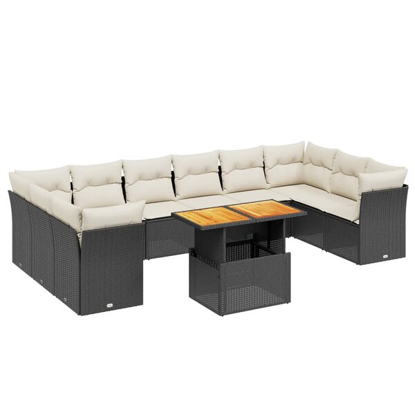 vidaXL Salon de jardin 11 Pièces avec coussins noir résine tressée