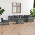 vidaXL Salon de jardin 7 Pièces avec coussins Résine tressée Gris