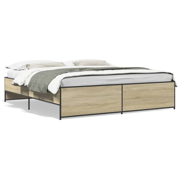 vidaXL Cadre de lit chêne sonoma 200x200 cm bois d'ingénierie et métal