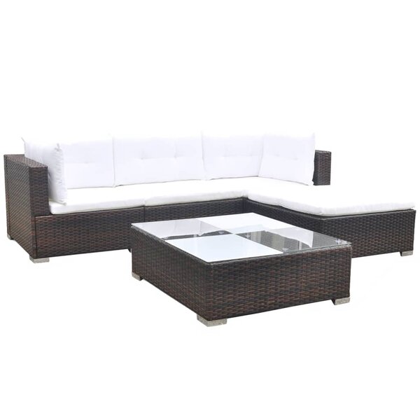 vidaXL Salon de jardin 5 Pièces avec coussins Résine tressée Marron