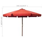 vidaXL Parasol avec mât en bois 330 cm Terre cuite