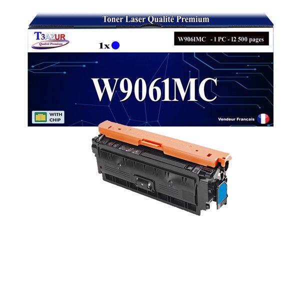 T3AZUR - Toner compatible avec W9061MC Cyan compatible avec HP Color LaserJet Managed E55040  MFP E57540c  E57540dn