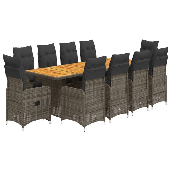 vidaXL Ensemble de bistro de jardin 11 Pièces coussins gris poly rotin
