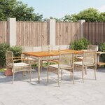vidaXL Ensemble à manger de jardin et coussins 7 Pièces beige poly rotin