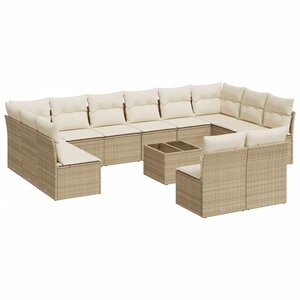 vidaXL Salon de jardin avec coussins 13 Pièces beige résine tressée