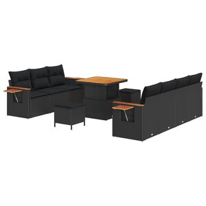 Ensemble de canapé de jardin vidaXL 10 pièces avec coussins en poly rattan noir