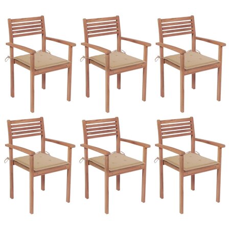 vidaXL Chaises de jardin empilables avec coussins 6 Pièces Teck solide