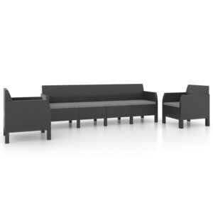 vidaXL Salon de jardin 3 Pièces avec coussins PP Rotin Anthracite