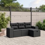 vidaXL Salon de jardin 4 Pièces avec coussins noir résine tressée