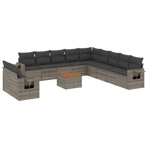 vidaXL Salon de jardin avec coussins 12 Pièces gris résine tressée
