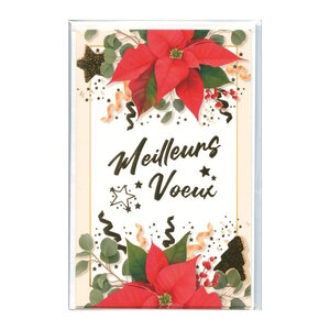 Carte De Voeux - 5 Cartes Meilleurs Voeux Fleurs Poinsettia - Décor Doré