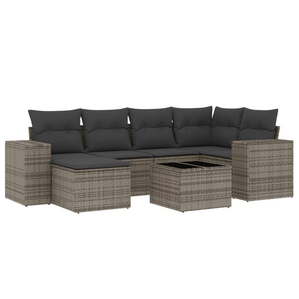 vidaXL Salon de jardin avec coussins 7 Pièces gris résine tressée