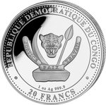 Pièce de monnaie en Argent 20 Francs g 31.1 (1 oz) Millésime 2023 Prehistoric Life Congo DUNKLEOSTEUS