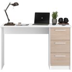 Bureau 3 tiroirs - chêne et blanc 121 x 55 x Hauteur 74 5 cm