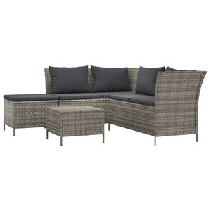 vidaXL Salon de jardin 4 Pièces avec coussins Gris Résine tressée