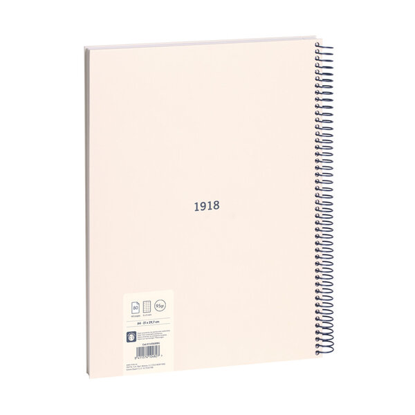 Cahier à spirale  papier quadrillé  80 pages A4  série 1918  beige