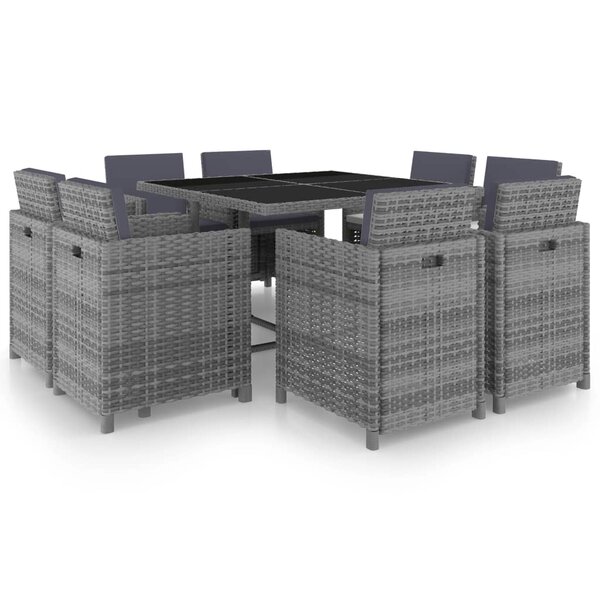 vidaXL Ensemble à manger d'extérieur avec coussins 9Pièces résine tressée