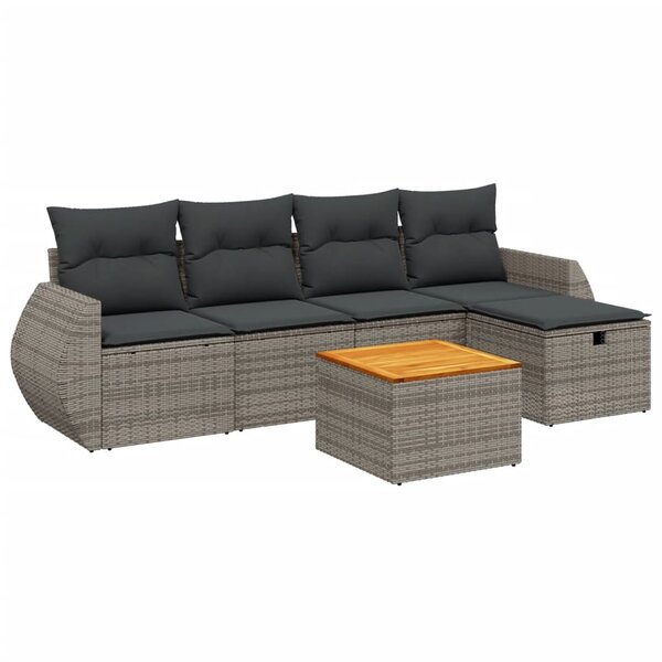 vidaXL Salon de jardin 6 Pièces avec coussins gris résine tressée