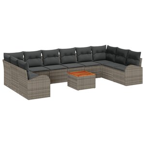 vidaXL Canapé de jardin 11 pièces avec coussins Gris Rotin PE Acacia