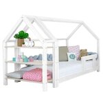 Lit cabane avec étagère 80 x 180 blanc et naturel