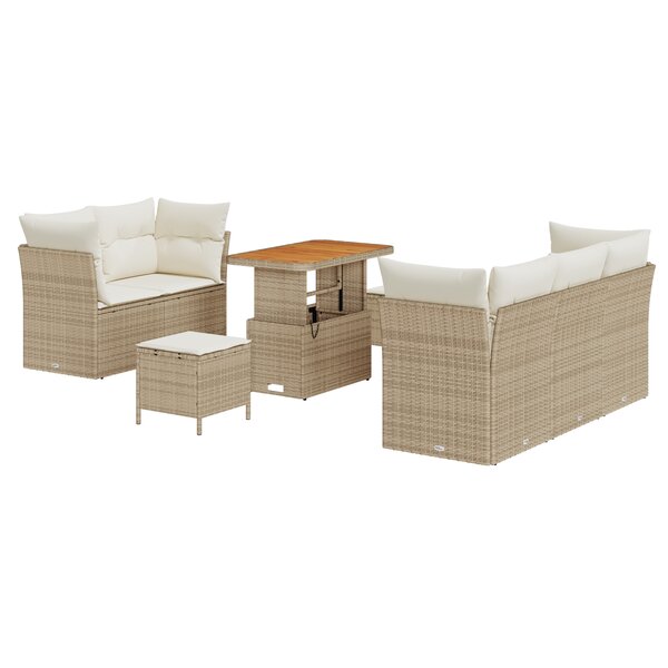 Set de Canapé de Jardin 8 Pièces vidaXL avec Coussins Beige Rattan Poly Acacia