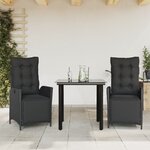 vidaXL Ensemble à manger de jardin avec coussins 3 Pièces Noir
