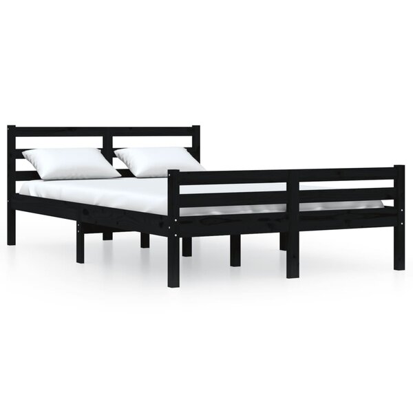 vidaXL Cadre de lit Noir Bois massif 150x200 cm Très grand