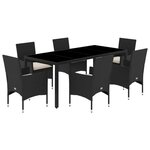 vidaXL Ensemble à manger de jardin et coussins 7 Pièces noir rotin acacia