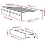 vidaXL Cadre de lit et tiroirs chêne marron 90x200cm bois d'ingénierie
