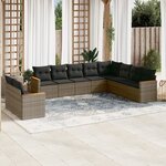 vidaXL Salon de jardin avec coussins 10 Pièces gris résine tressée