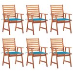 vidaXL Chaises à dîner d'extérieur 6 Pièces avec coussins Acacia massif