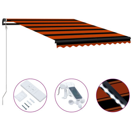 vidaXL Auvent rétractable capteur de vent LED 300x250 cm Orange marron