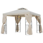 Tonnelle barnum style colonial double toit toiles latérales amovibles 2 95L x 2 95l x 2 65H m beige noir