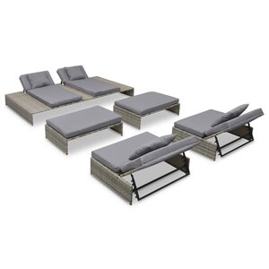 vidaXL Salon de jardin 5 Pièces avec coussins Résine tressée Gris
