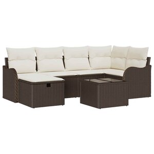 vidaXL Ensemble de canapé de jardin 7 Pièces Marron et crème Poly rotin