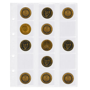 Feuilles numismatiques Optima pour 15 monnaies médailles jetons jusqu'à 42 mm.