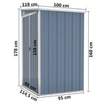 vidaXL Remise de jardin murale Gris 118x100x178 cm Acier galvanisé