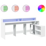 Bureau table poste de travail meuble d'ordinateur informatique étude avec lumières LED 200 x 104 x 91 cm bois d'ingénierie blanc 02_0023409