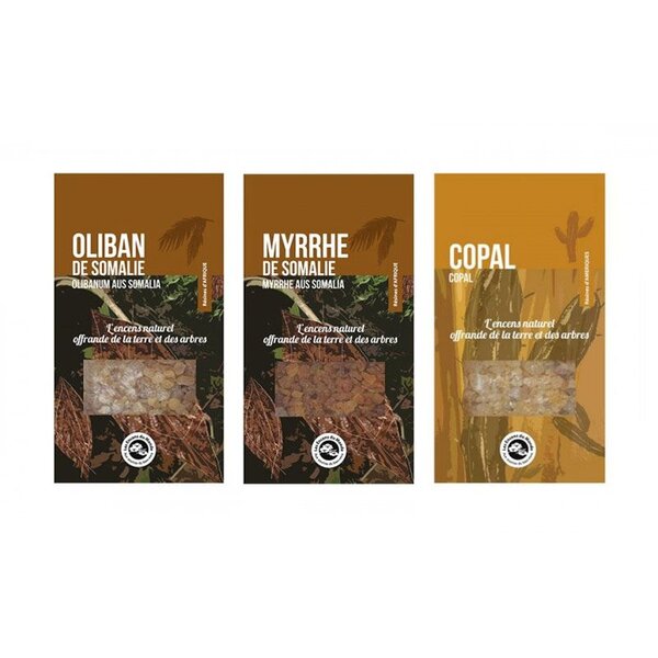 3 résines d'encens à brûler - Oliban  Myrrhe  Copal