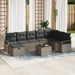 vidaXL Ensemble de canapé de jardin 9 pièces avec coussins en poly rattan gris