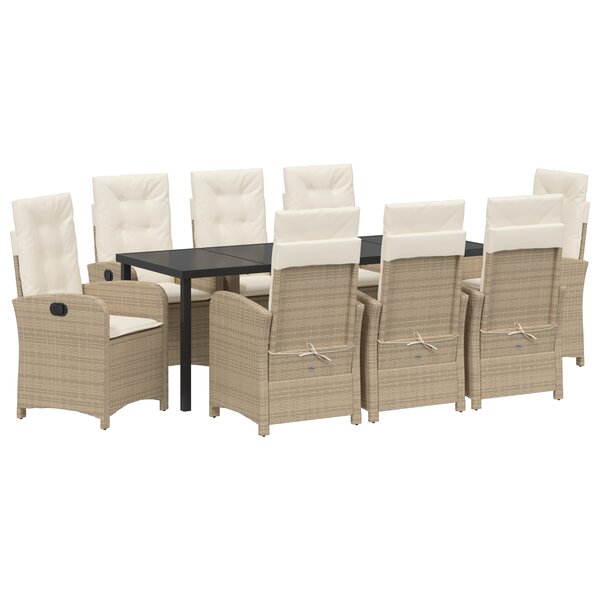 vidaXL Ensemble de Dîner de Jardin 9 Pièces avec Coussins Beige Rotin Poly