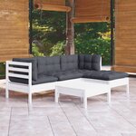 vidaXL Salon de jardin 5 Pièces avec coussins Blanc Bois de pin