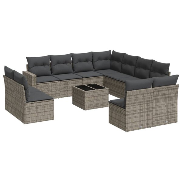 vidaXL Salon de jardin avec coussins 12 Pièces gris résine tressée