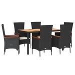 vidaXL Ensemble à manger de jardin coussins 7Pièces Noir Résine tressée