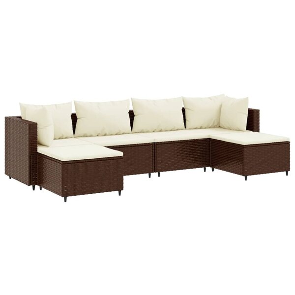 vidaXL Salon de jardin 6 Pièces avec coussins Marron Résine tressée