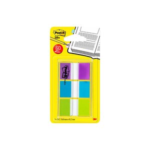 marque-pages moyen format 25,4 x 43,2 mm - Pochette distributeur de 3 couleurs assorties (blister 3 blocs)
