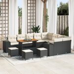 Canapés de Jardin 13 Pièces avec Coussins Rattan Poly Noir Acacia