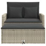 vidaXL Canapé de jardin 2 places et coussins gris clair résine tressée