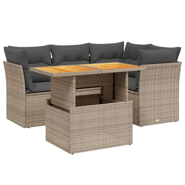 vidaXL Salon de jardin 5 Pièces avec coussins gris résine tressée