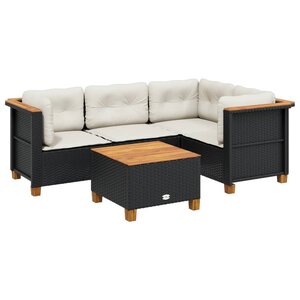 vidaXL Salon de jardin 5 Pièces avec coussins noir résine tressée